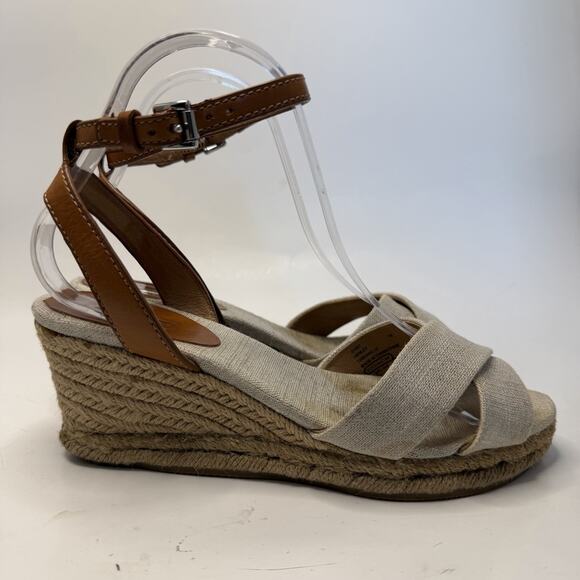 Coach Henley Beige Brown Ankle Strap Wedge Espadrille Sandals Womans 7 B Preppy - Picture 10 of 15